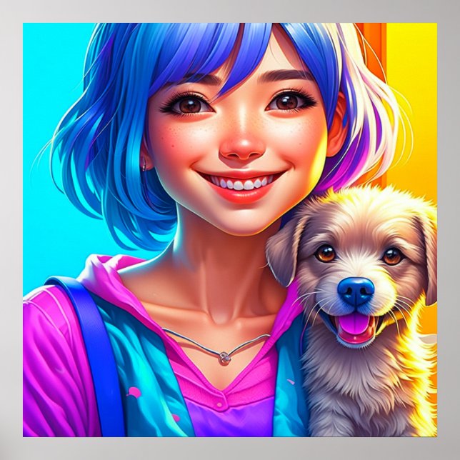 Anime Girl und Puppy Dog Poster (Vorne)