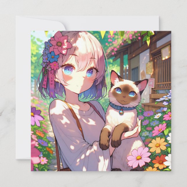 Anime Girl und Siamese Cat (Vorderseite)