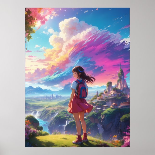 Anime Girl Views Vista Poster (Vorne)