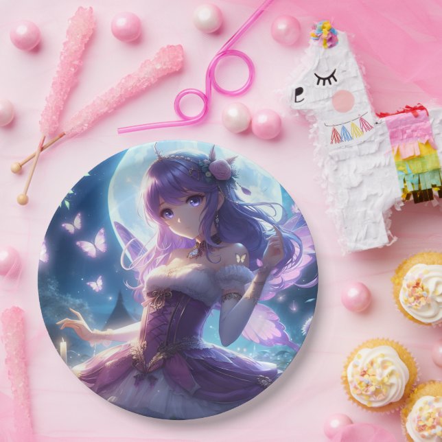 Anime Girl Violet Butterfly Wing Moon Fairy Pappteller (Party)