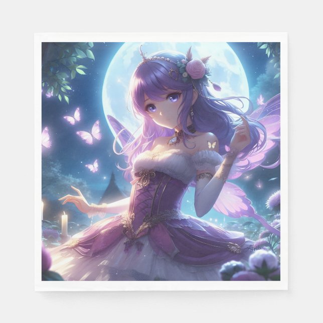 Anime Girl Violet Butterfly Wing Moon Fairy Serviette (Vorderseite)