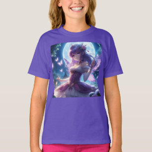 Anime Girl Violet Butterfly Wing Moon Fairy T-Shirt