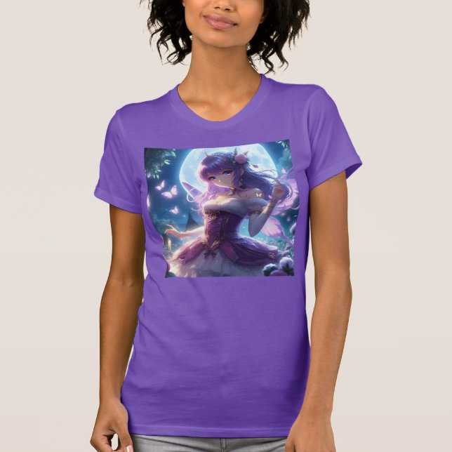 Anime Girl Violet Butterfly Wing Moon Fairy T-Shirt (Vorderseite)