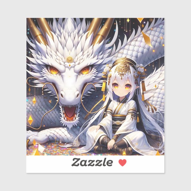 Anime Girl Warrior und Dragon Ai Art Aufkleber (Blatt)