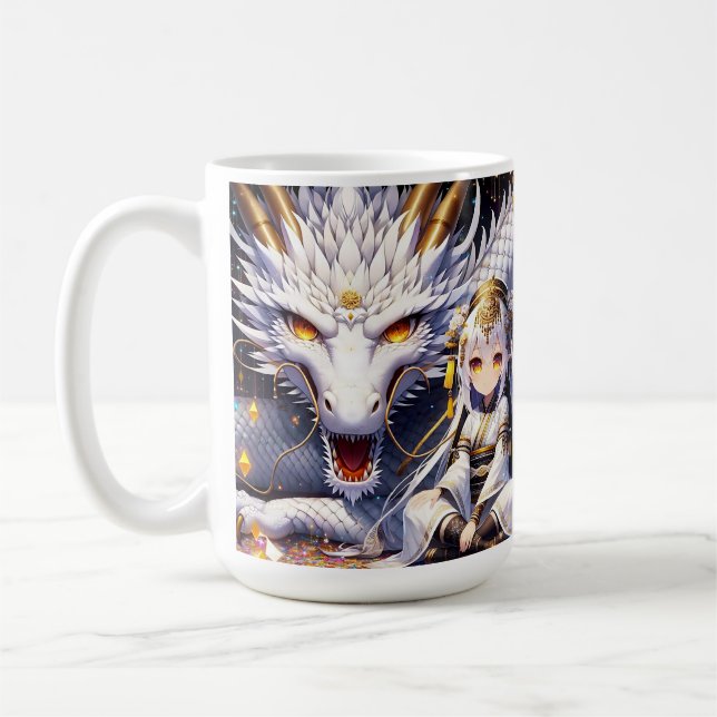 Anime Girl Warrior und Dragon Ai Art Kaffeetasse (Links)