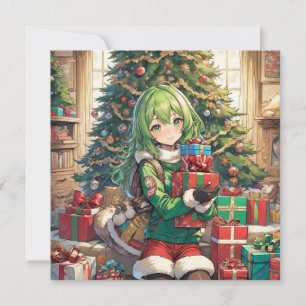 Anime Girl Weihnachtsflachkarte
