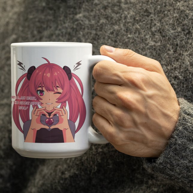 Anime Girl Winking & Finger Heart Kaffeetasse (Von Creator hochgeladen)