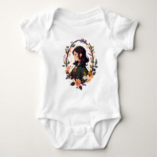 Anime Girl with Leaf - Niedliches Blumenportrait A Baby Strampler