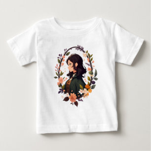 Anime Girl with Leaf - Niedliches Blumenportrait A Baby T-shirt