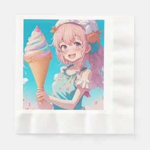 Anime Girl with Whimsical Ice Cream Cone Birthday Serviette