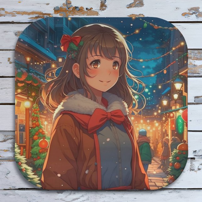 Anime Girl zu Weihnachten oder Silvester Pappteller (Von Creator hochgeladen)