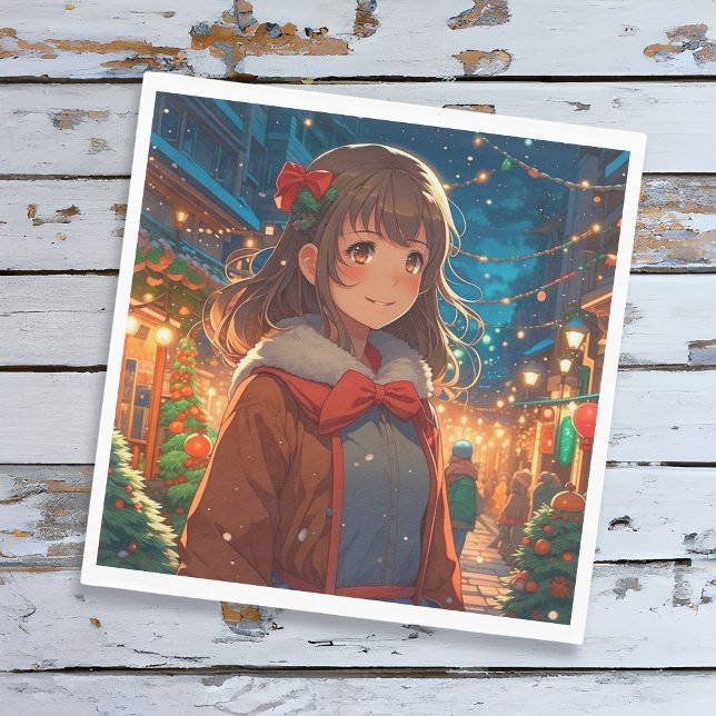 Anime Girl zu Weihnachten oder Silvester Serviette (Von Creator hochgeladen)