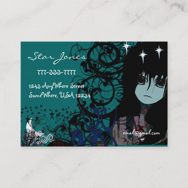 Anime Girls Moon Cloud Stars Visitenkarte (Vorderseite)