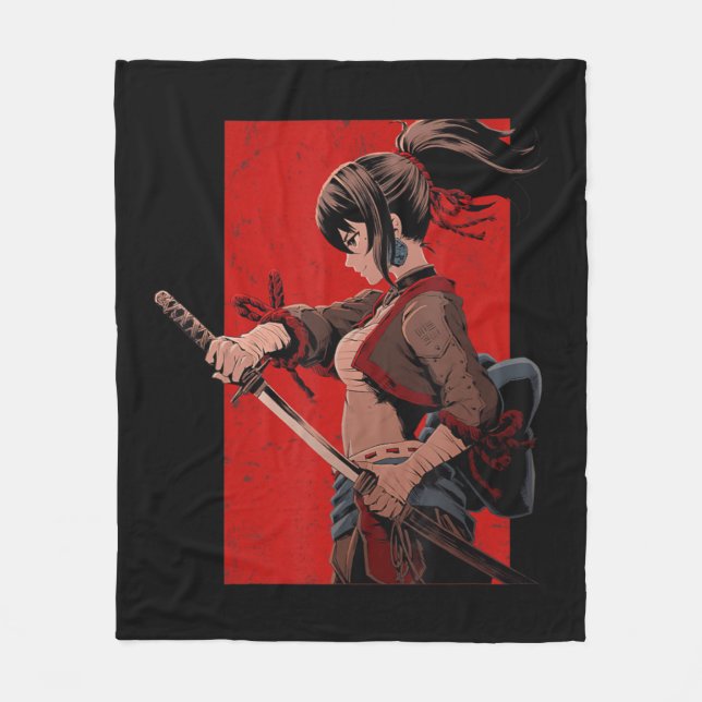 Anime Girls Teens Samurai Waifu Japanisch Otaku Ka Fleecedecke (Vorderseite)