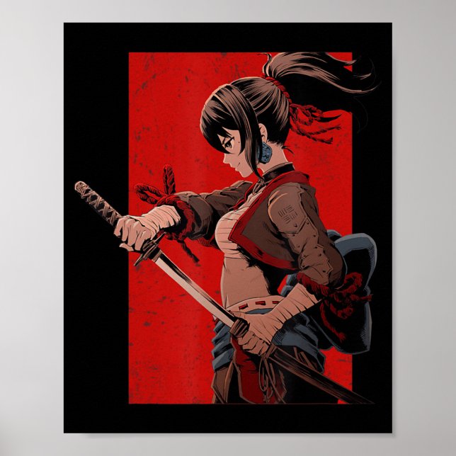 Anime Girls Teens Samurai Waifu Japanisch Otaku Ka Poster (Vorne)