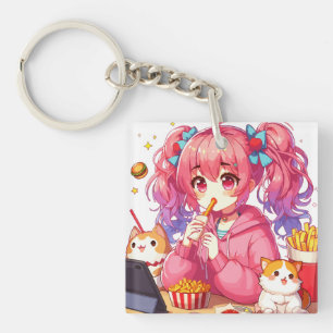 Anime Glückseligkeit: Mädchen, Kartoffeln und Haus Schlüsselanhänger