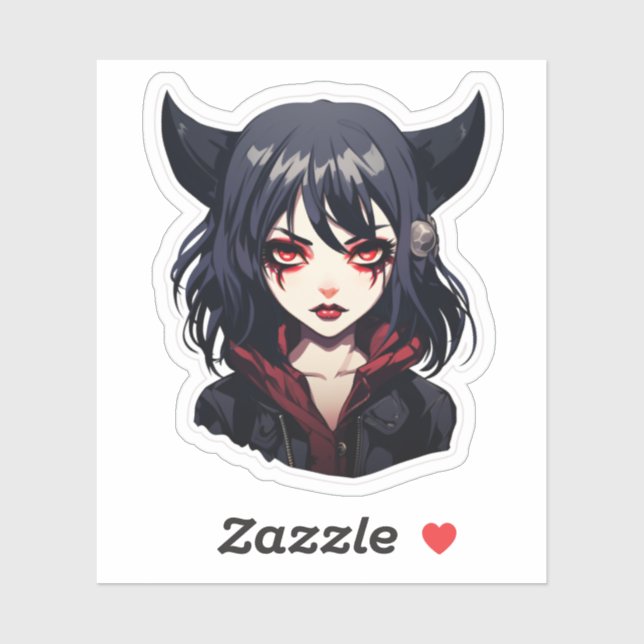 Anime Gothic Girl in Black Aufkleber (Blatt)