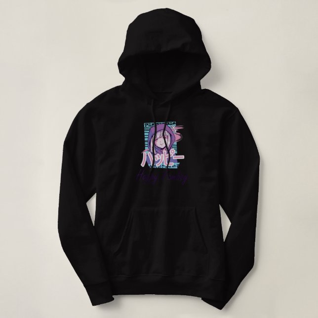 Anime Happy Femboy mit Happy in japanisch - Niedli Hoodie (Design vorne)