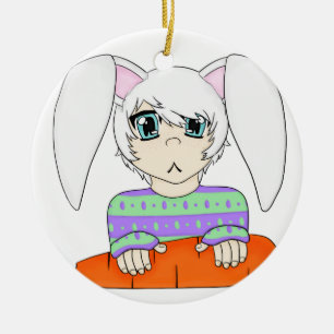 Anime-Häschen-Junge mit Karotte Keramik Ornament