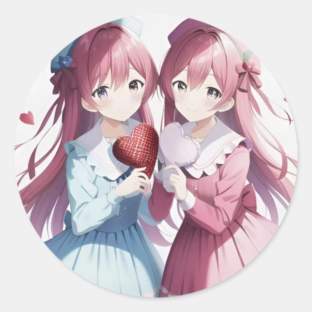 Anime herts Valentine Runder Aufkleber (Vorderseite)