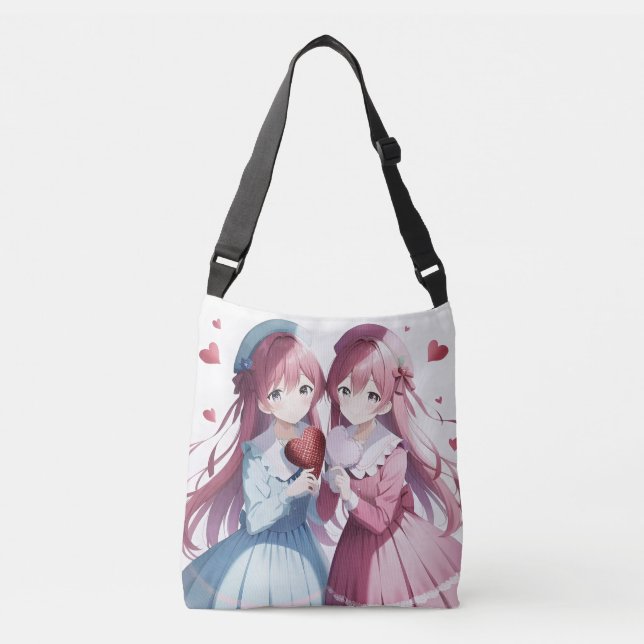 Anime herts Valentine's Day Tragetaschen Mit Langen Trägern (Vorderseite)