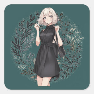 Anime-Inspiriert Elegance Little Black Dress Stick Quadratischer Aufkleber