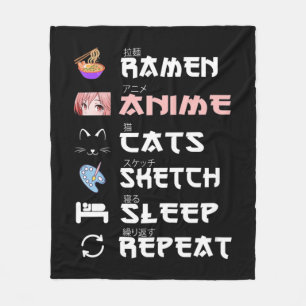 Anime japanese ramen sketching cat Anime Lover Gir Fleecedecke