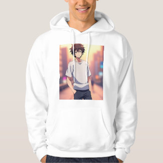Anime-Junge auf Stadtstraße bei Sonnenuntergang – Hoodie