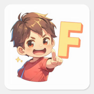 Anime-Junge Buchstabe F Quadratischer Aufkleber