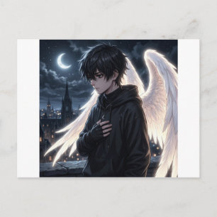 Anime-Junge mit Engelsflügel-Grafik-Hoodie Postkarte