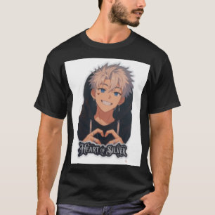 Anime-Junge mit Herz aus Silber - Ästhetische Herz T-Shirt