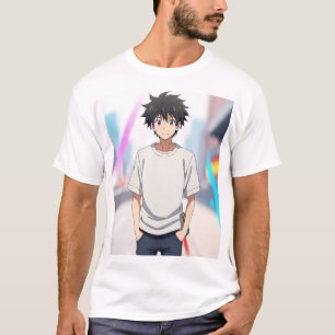 Anime-Junge mit schwarzen Haaren auf einer moderne T-Shirt