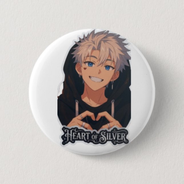 Anime-Junge mit silbernem Herzen - Süße Ästhetik Button (Vorderseite)