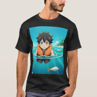 Anime-Junge schwimmt im Ozean mit Fischen – Süß A