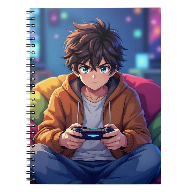 Anime-Junge spielt Videospiel  Notizblock (Vorderseite)
