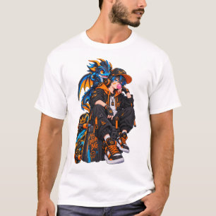 Anime-Junge und Drache Streetwear T-Shirt Design