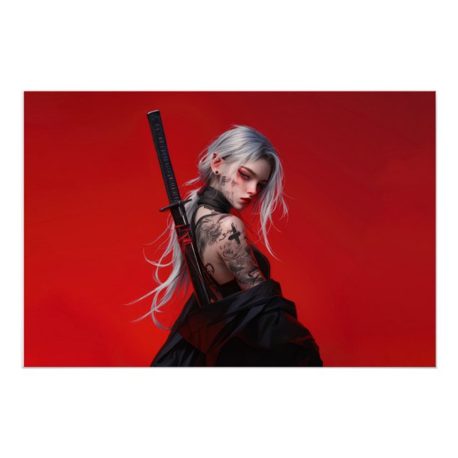 Anime-Katana-Krieger-Glossy-Poster Poster (Vorderseite)