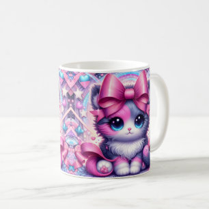 Anime-Kätzchen mit rosa Schleife Kaffeetasse