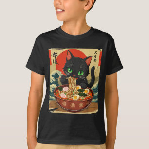 Anime-Katze, die Ramen isst, japanische Kunst, Gra T-Shirt