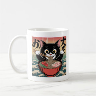 Anime-Katze, die Ramen isst, lustiger japanischer  Kaffeetasse