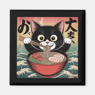 Anime-Katze, die Ramen isst, lustiger japanischer  Magnet