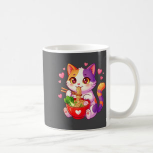 Anime-Katze isst Ramen-Nudeln mit Herzen Lustiges Kaffeetasse