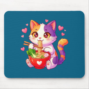 Anime-Katze isst Ramen-Nudeln mit Herzen Lustiges Mousepad