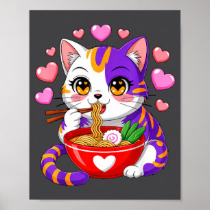 Anime-Katze isst Ramen-Nudeln mit Herzen Lustiges  Poster