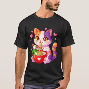 Anime-Katze isst Ramen-Nudeln mit Herzen Lustiges  T-Shirt