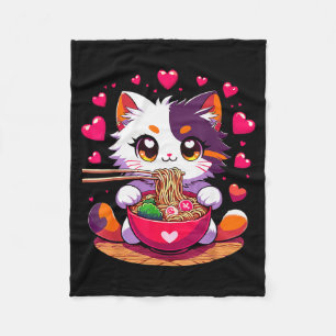 Anime-Katze isst Ramen-Nudeln mit Herzen Valenti Fleecedecke