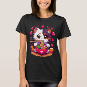 Anime-Katze isst Ramen-Nudeln mit Herzen Valenti T-Shirt