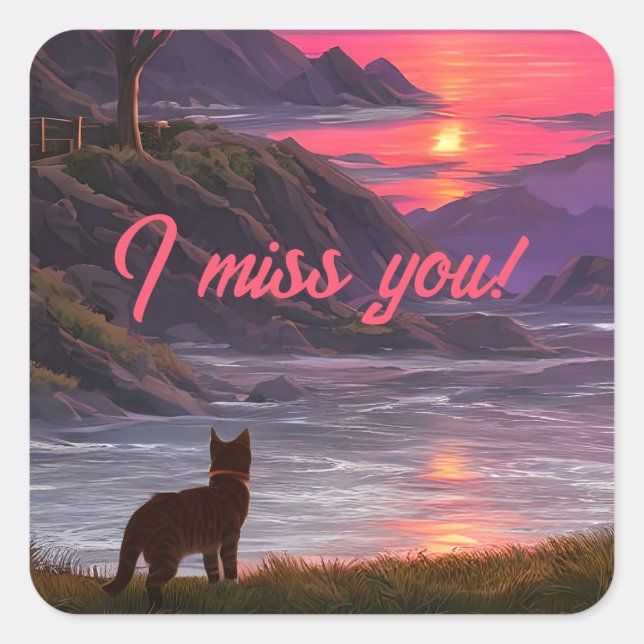 Anime Katze neben einer Postkarte Quadratischer Aufkleber (Vorderseite)