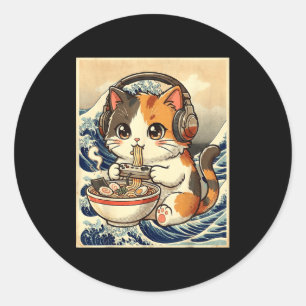 Anime Katzen Ramen Gamer Japanische Kunst Retro Vi Runder Aufkleber
