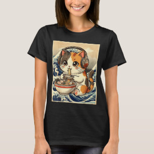 Anime-Katzen-Ramen-Spieler japanische Kunst Retro T-Shirt
